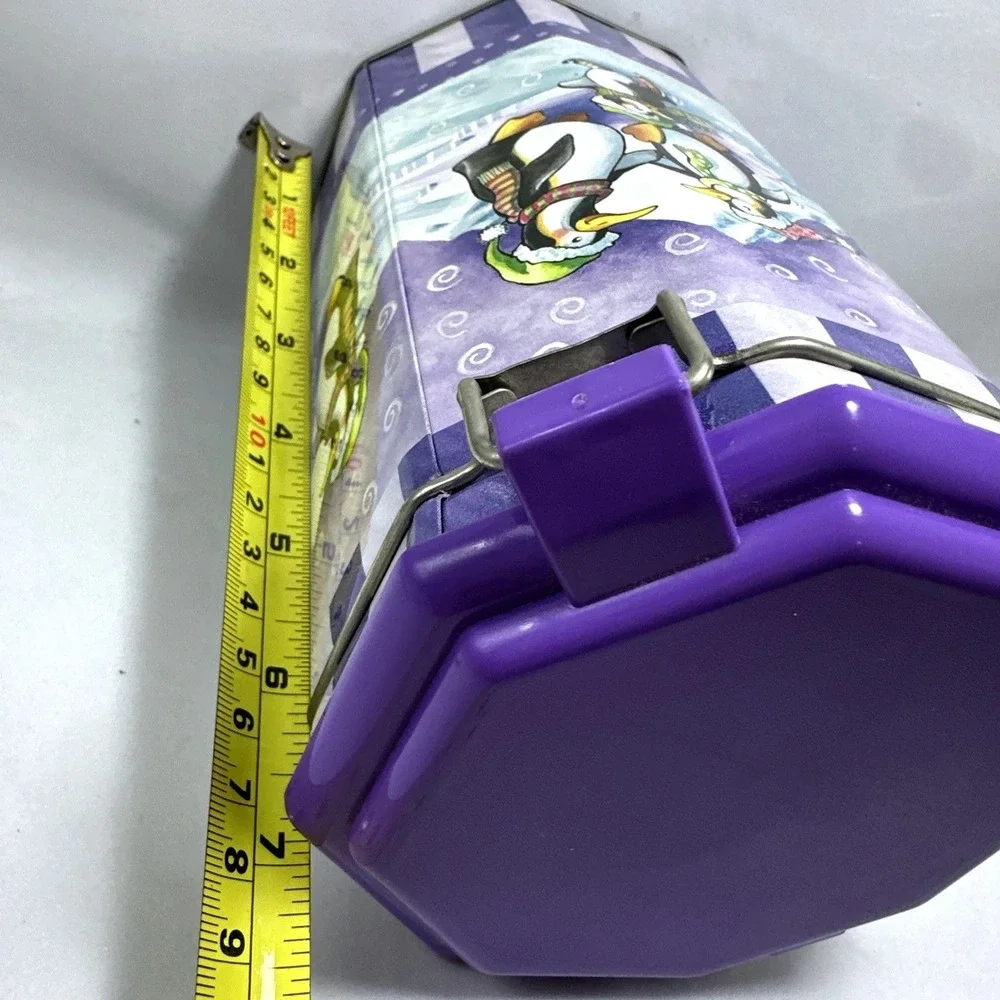 Penguin Canister Purple Lid‎ Metal Kitchen Storage Container Decor
